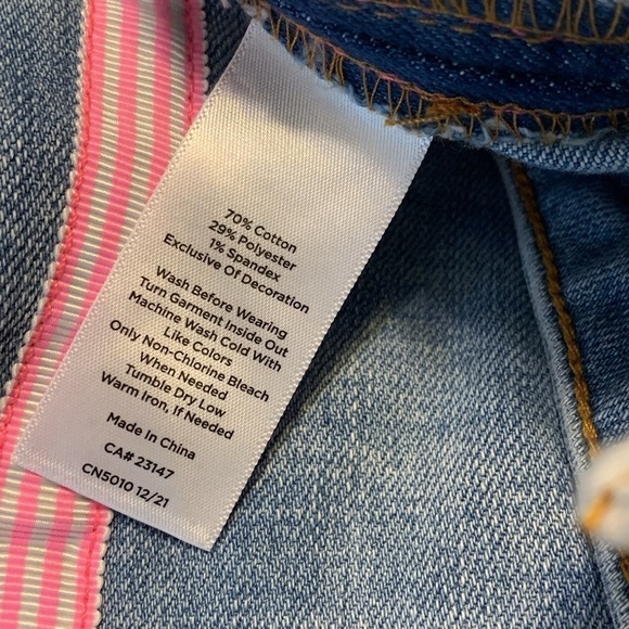 Talbots Modern Ankle Pink White Tape Embellished Amalfi Wash Blue Denim Jeans 10 - Picture 15 of 17